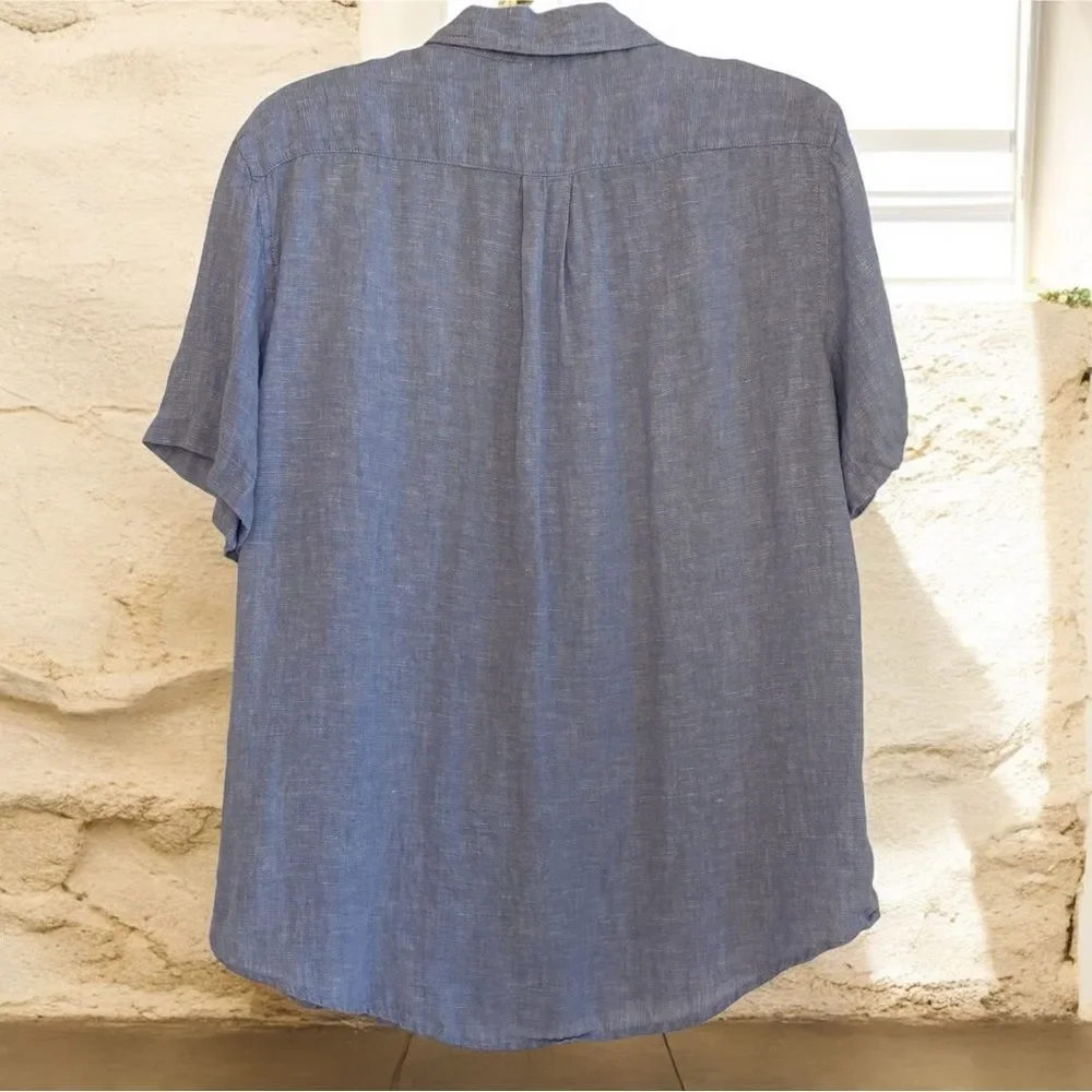 Men's Blue Linen Shirt by Thom Aaron - Picture 3 of 3